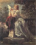 Wojciech Gerson Girl with a pigeon. oil painting artist